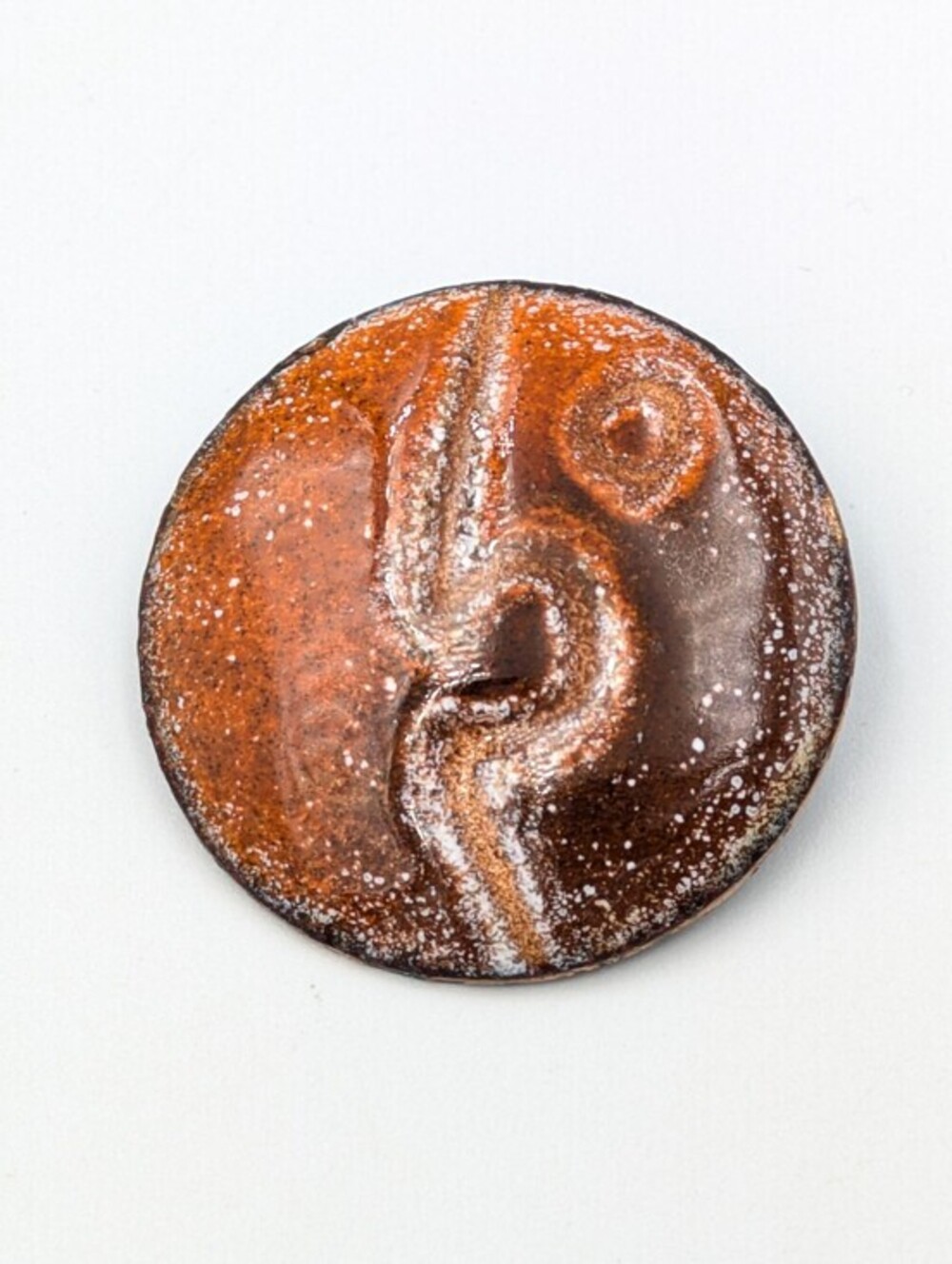 Artisan hand crafted enamel round brooch pin from Montreal, Quebec, Canada